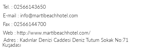 Mart Beach Hotel telefon numaralar, faks, e-mail, posta adresi ve iletiim bilgileri